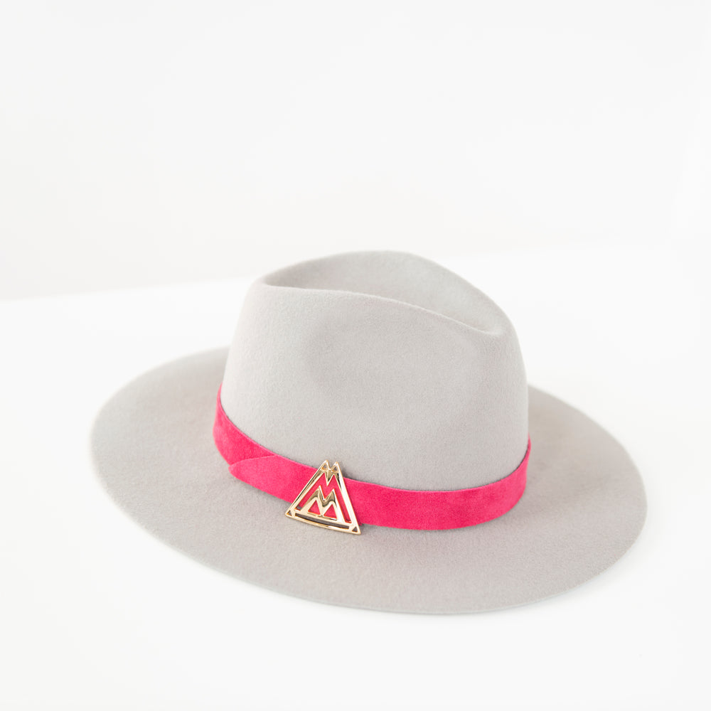 Opal Grey Wool Felt Fedora Hat with Raspberry Band LEXI BERRY